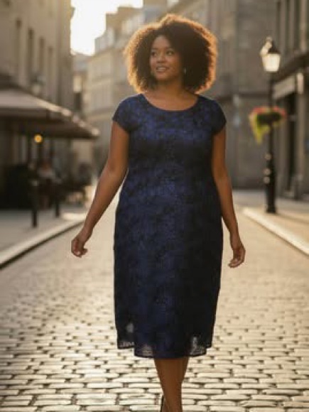 Elegant Navy Lace Midi Dress - Women's